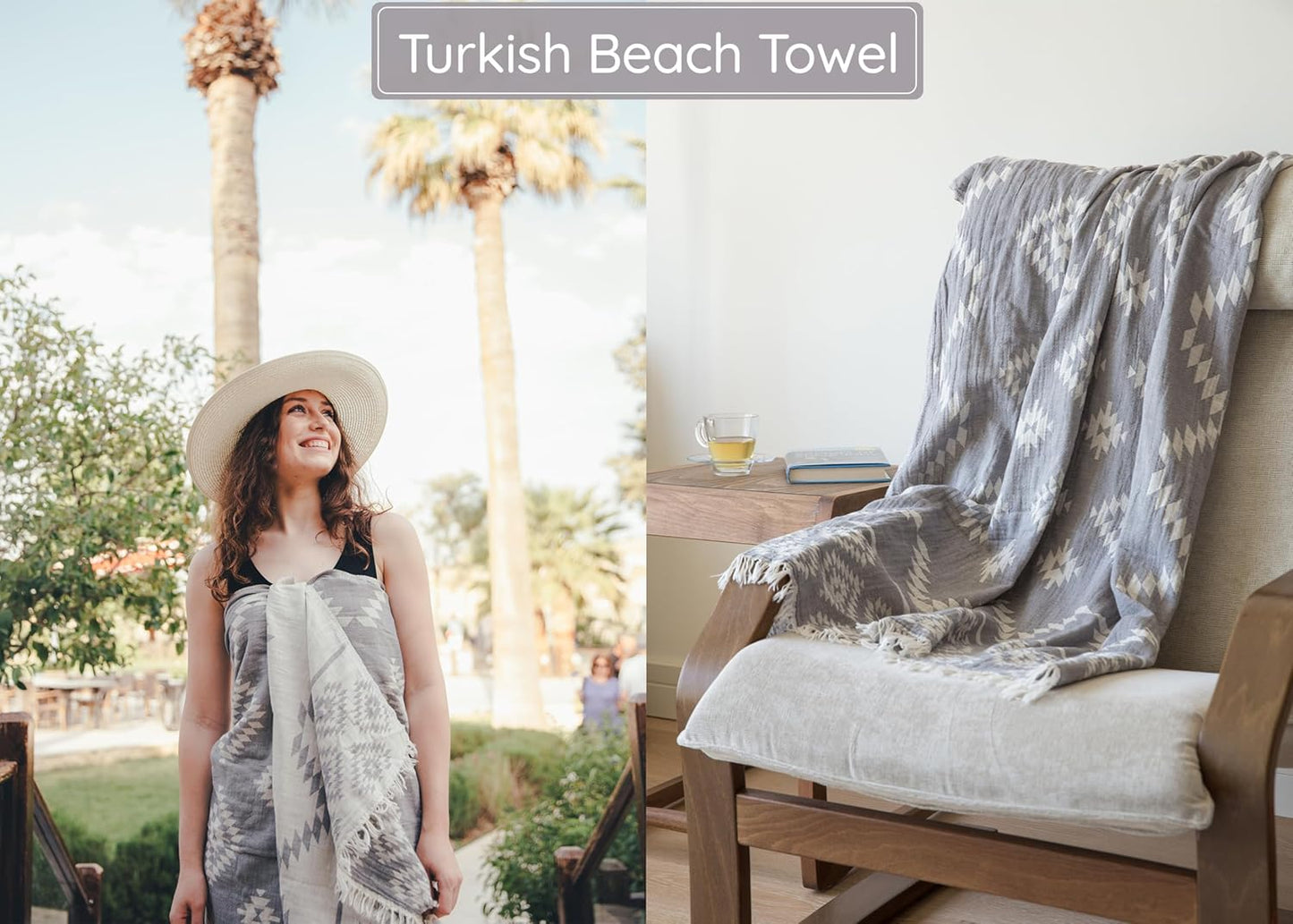 Premium Turkish Beach Towel (35”X67”) Suitable for Adults and Kids 100% Natural Cotton Quick Dry and Sand Free Turkish Towel Beach Blanket– Dark Grey Color