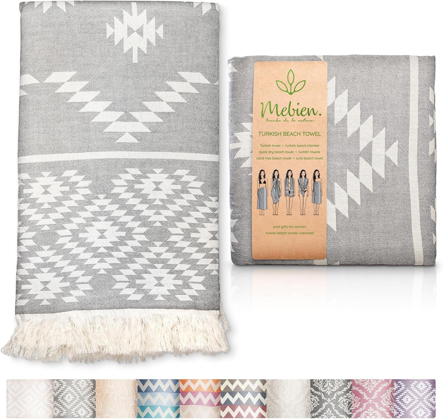 Premium Turkish Beach Towel (35”X67”) Suitable for Adults and Kids 100% Natural Cotton Quick Dry and Sand Free Turkish Towel Beach Blanket– Dark Grey Color