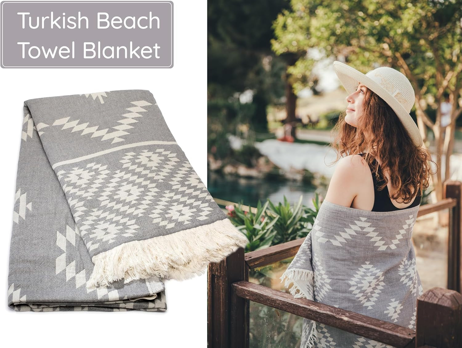 Premium Turkish Beach Towel (35”X67”) Suitable for Adults and Kids 100% Natural Cotton Quick Dry and Sand Free Turkish Towel Beach Blanket– Dark Grey Color