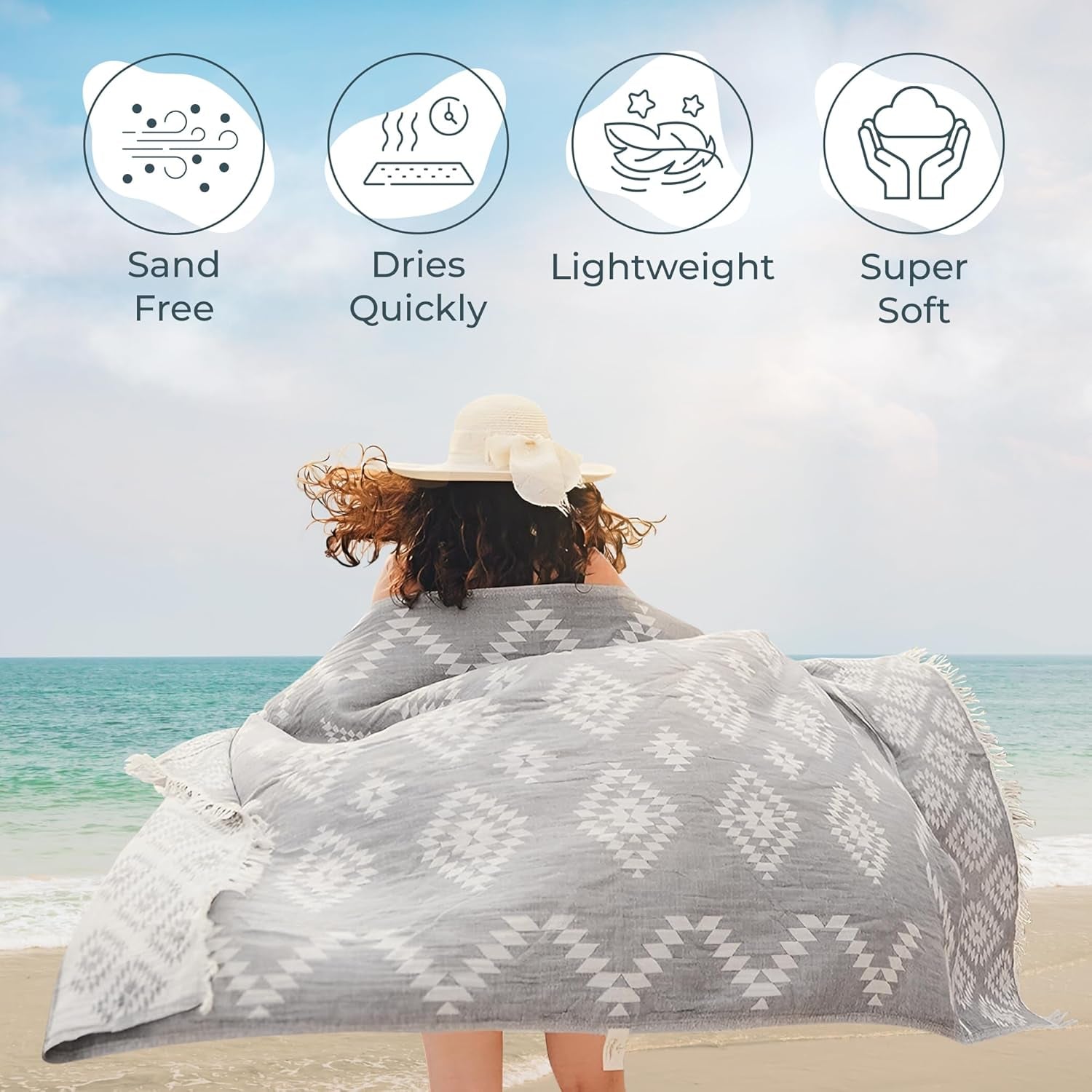 Premium Turkish Beach Towel (35”X67”) Suitable for Adults and Kids 100% Natural Cotton Quick Dry and Sand Free Turkish Towel Beach Blanket– Dark Grey Color